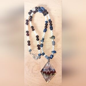 🦋Elegant, Handmade, Multicolor Beaded Necklace with Artistic Glass Pendant🦋